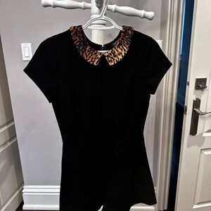 Black Dress with Leopard Print Collar